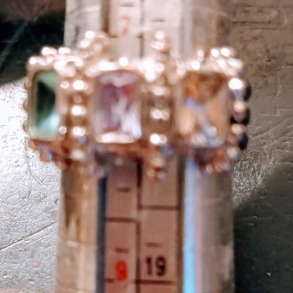 Sterling Silver 9.25 With 3 Gemstone  Aquarium,Green Peridot,  Quartz Sz 8 Ring - Picture 15 of 15